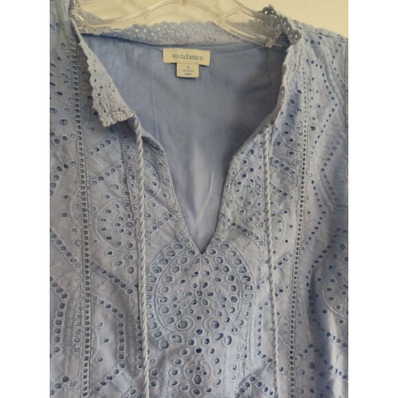 Sundance blue eyelet cotton blouse S lined pullover tank tassels preppy boho - Picture 3 of 9